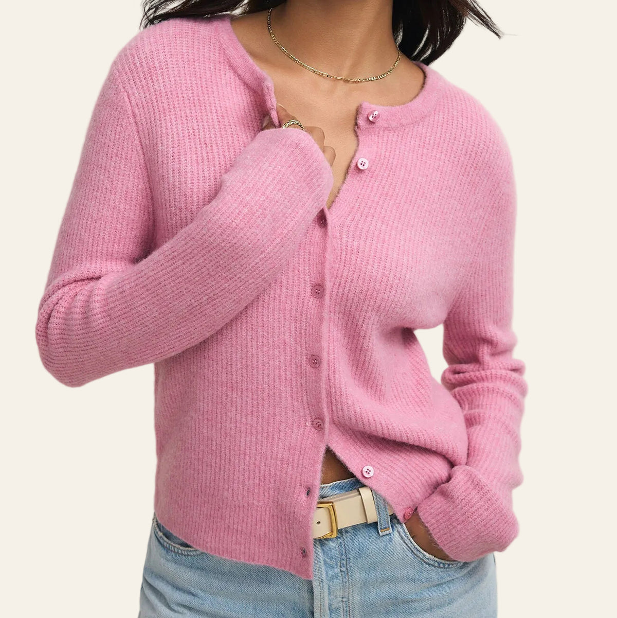 Medina Rib Cardigan in Pink
