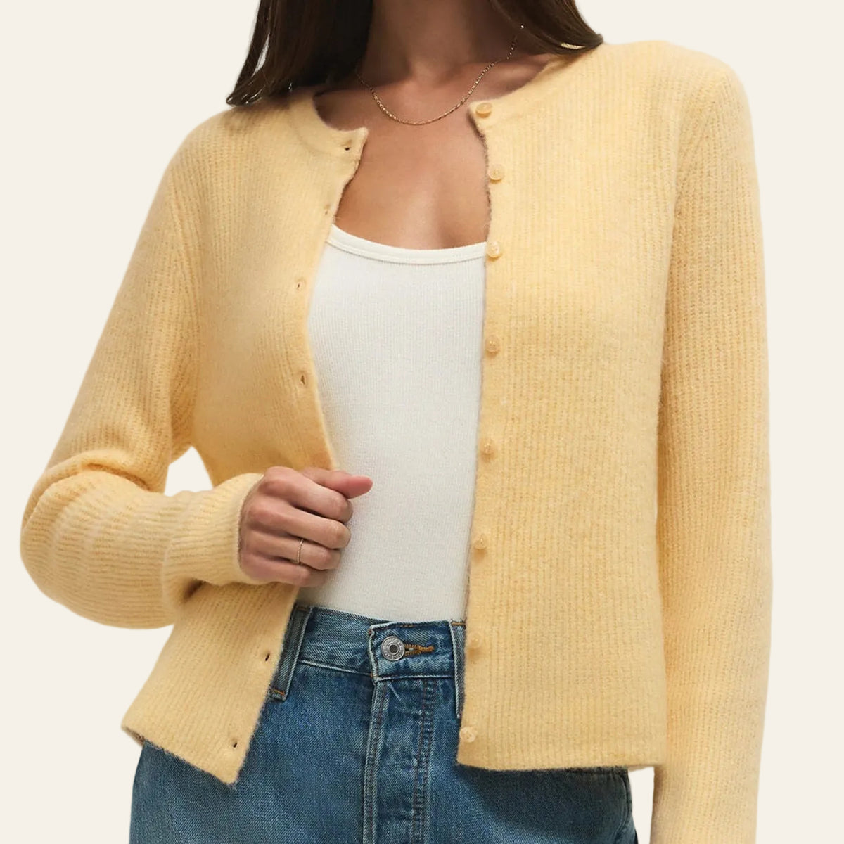 Medina Rib Cardigan in Custard