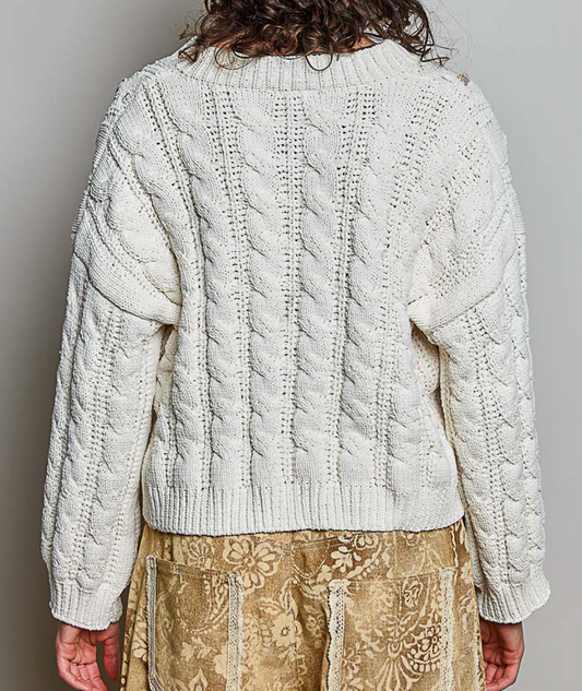 Cream Knit tie sweater