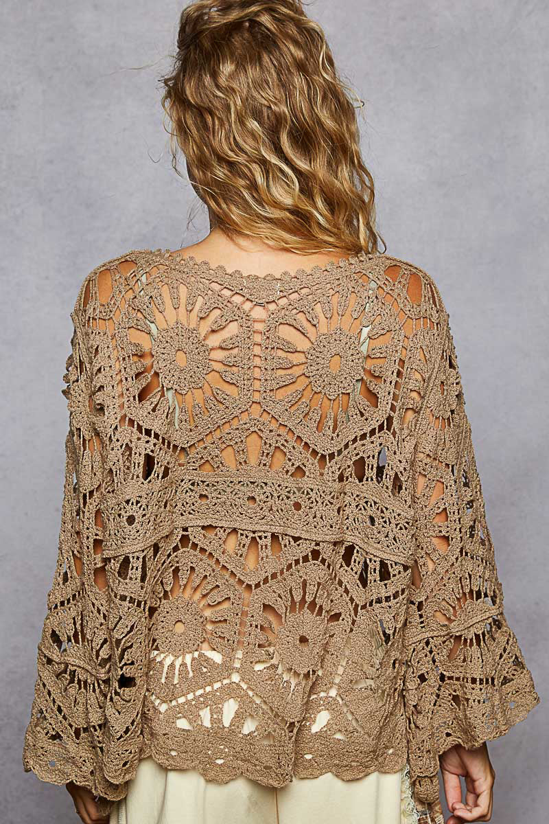 Crochet Knit Blouse in Olive