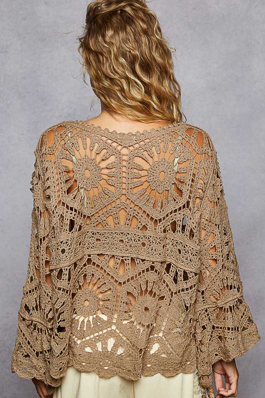 Crochet Knit Blouse in Olive