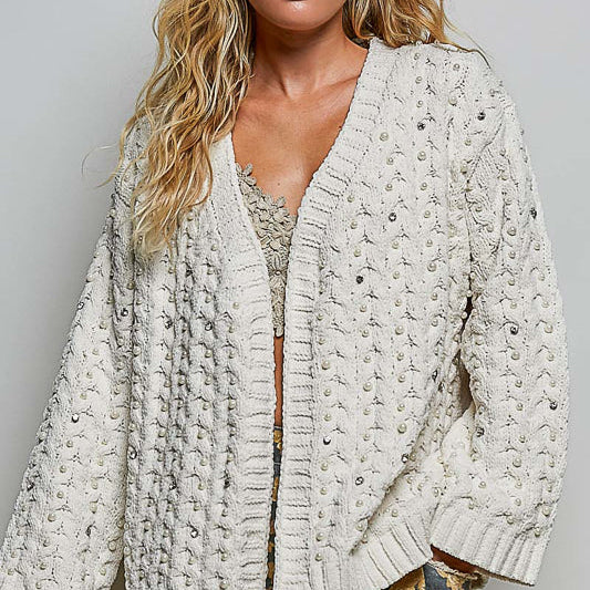 Cream Knit sweater with pearls POL