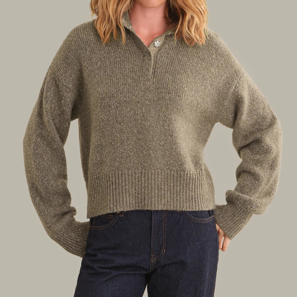 Boxy Snap Front Henley