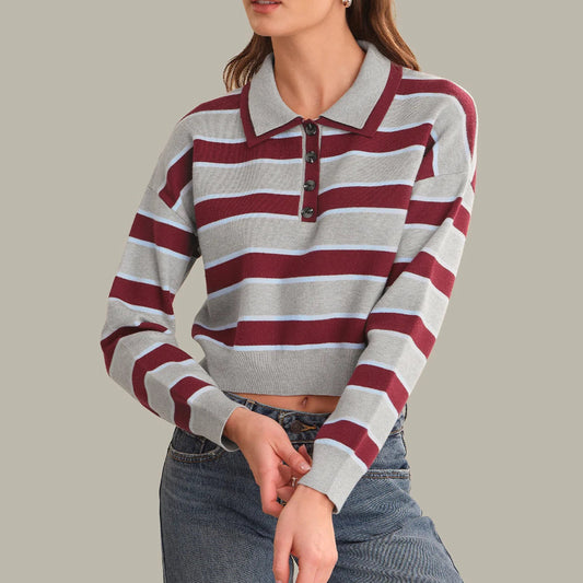 Vera Double Johnny Collar Rugby Stripe Pullover