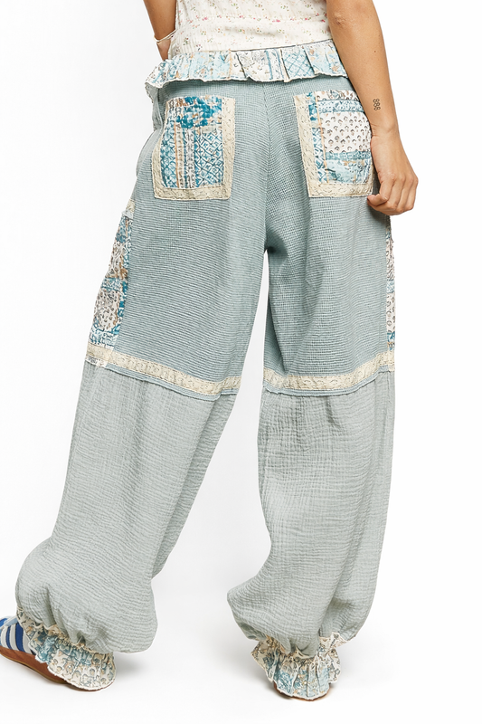 Ash Blue Patchwork Pants