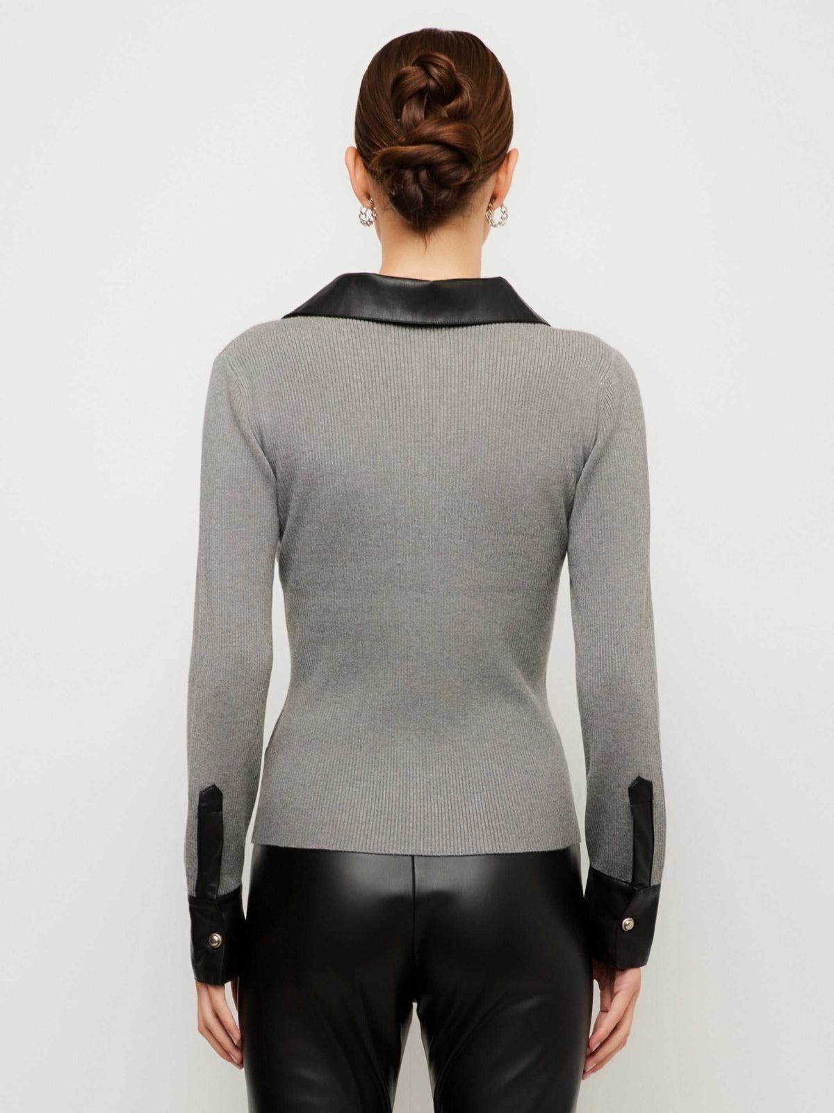 Isabella Contrast Faux Leather Button Up