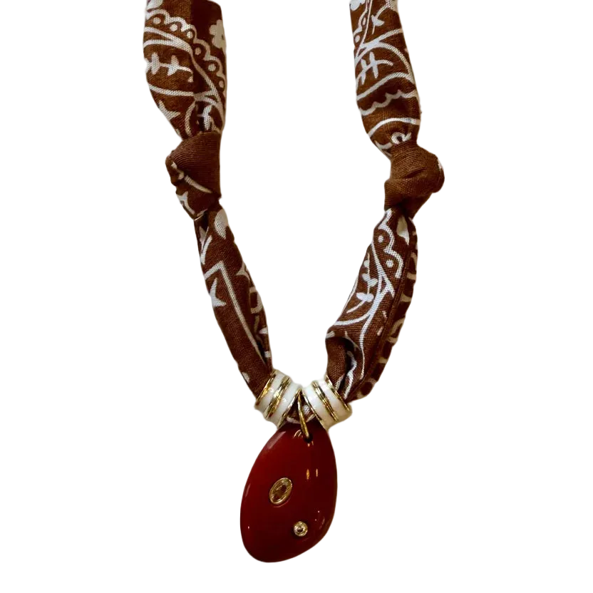 Brown & White bandana Necklace