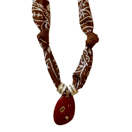 Brown & White bandana Necklace