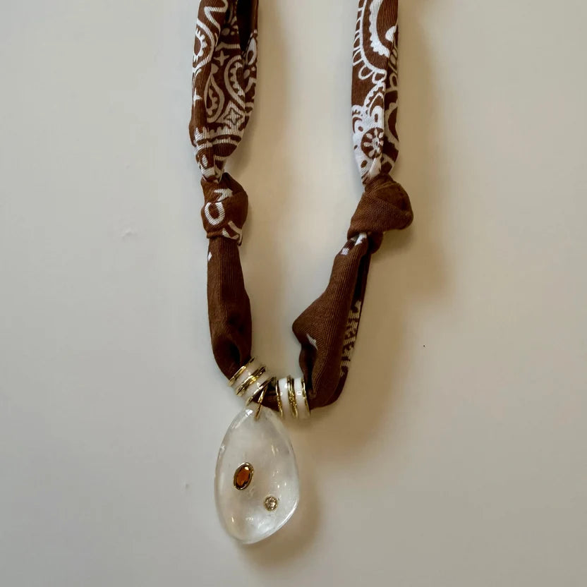 Brown & White bandana Necklace