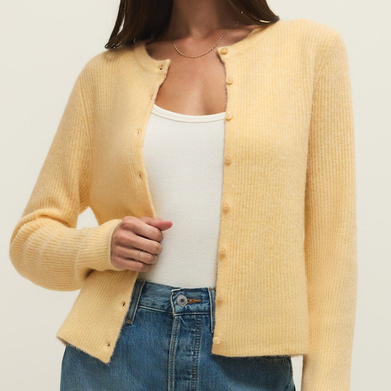 Medina Rib Cardigan in Custard