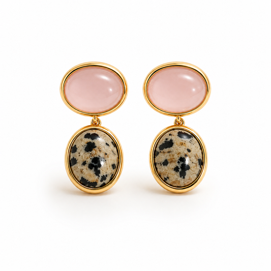 The Rose Quartz Palma Studs- Gold