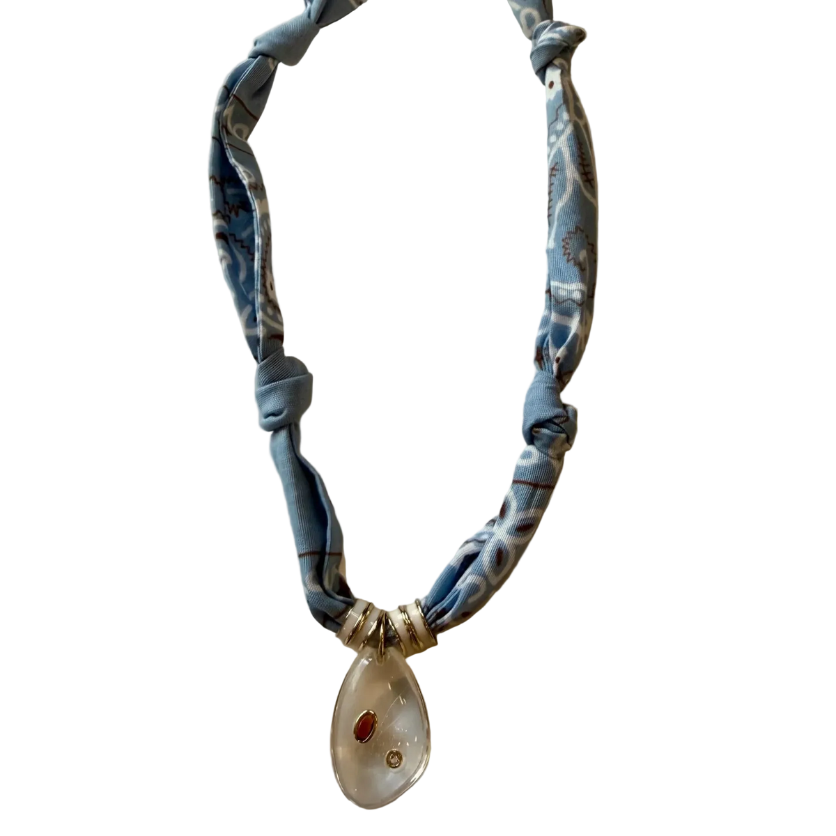 Chambray Bandana necklace with Clear Quartz