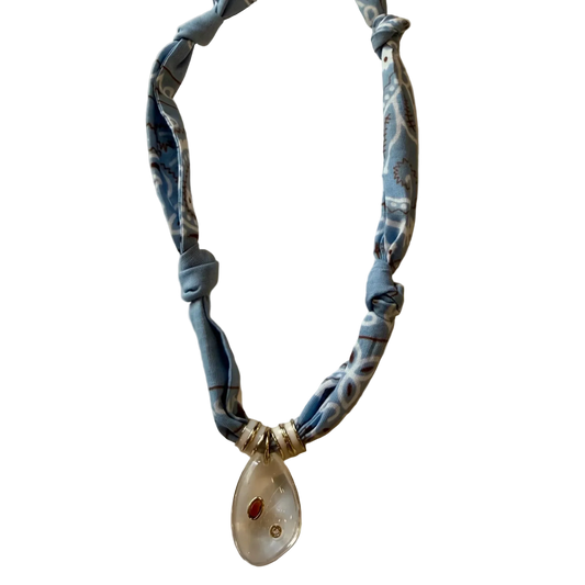 Chambray Bandana necklace with Clear Quartz