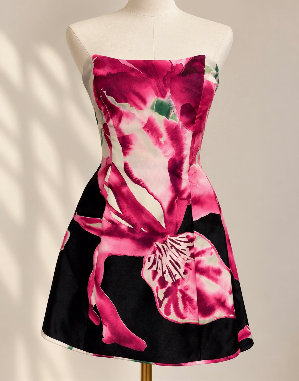 Petalia Tulip Mini Dress in Black & Pink Floral