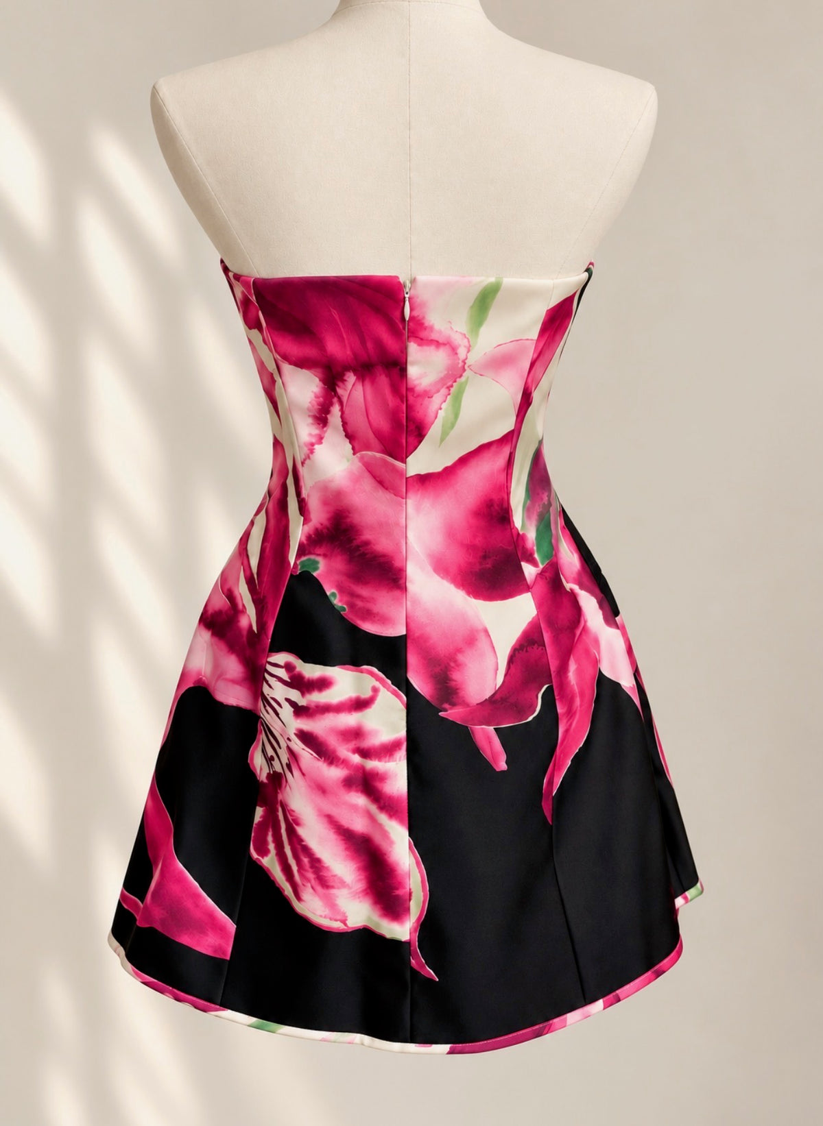 Petalia Tulip Mini Dress in Black & Pink Floral