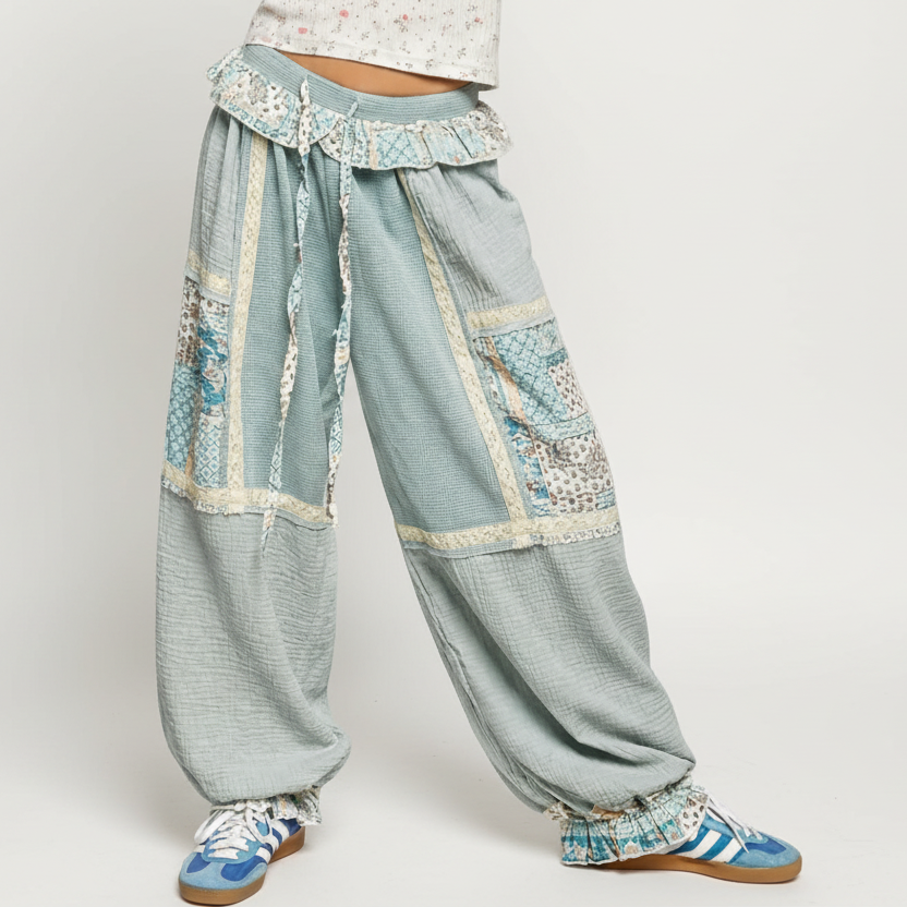 Ash Blue Patchwork Pants