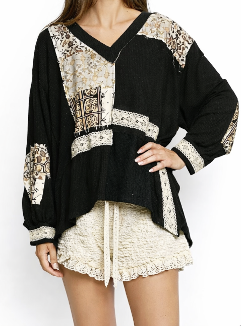 Balloon Sleeve V-Neck
