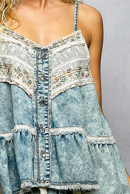 Vintage Bloom Denim Top