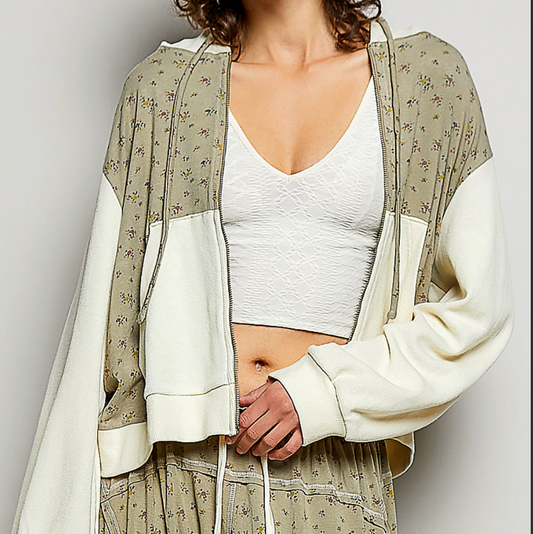 Sage Floral Knit Hoodie