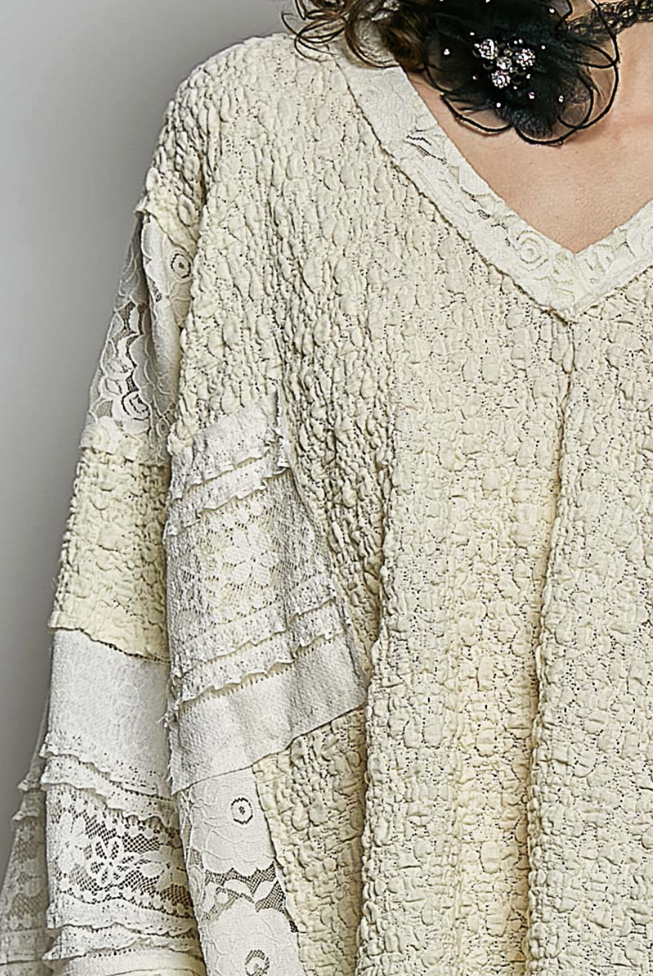 Cream Lace V- Neck