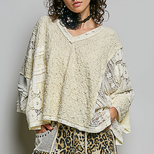 Cream Lace V- Neck