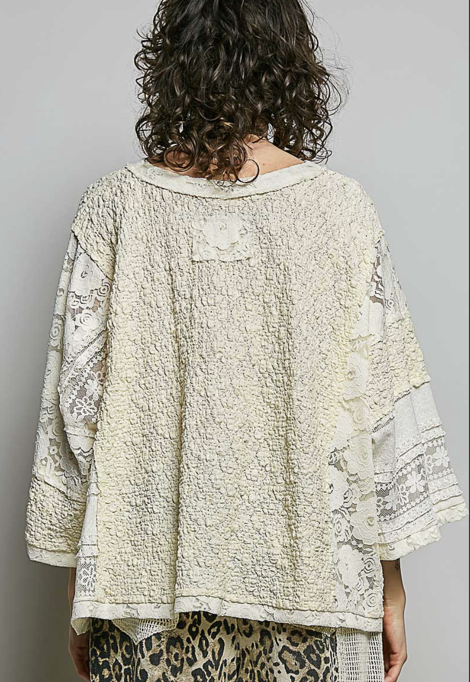 Cream Lace V- Neck