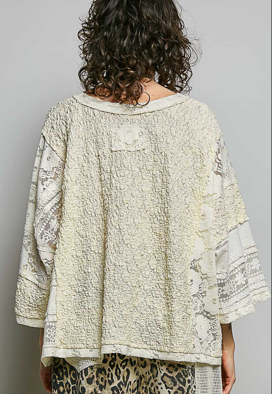 Cream Lace V- Neck