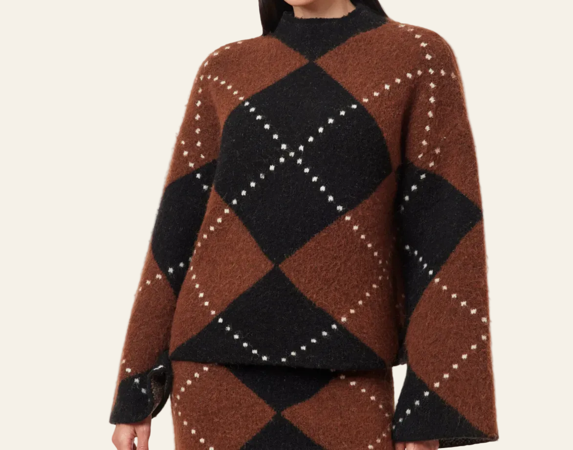 Argyle mock neck sweater