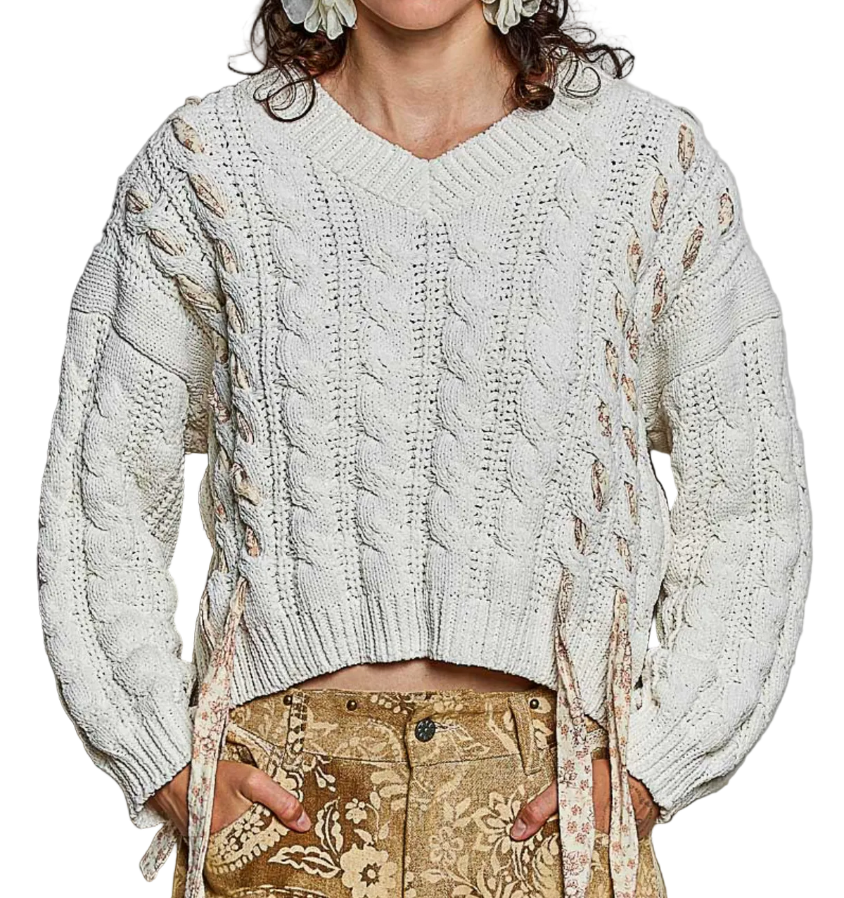 Cream Knit tie sweater