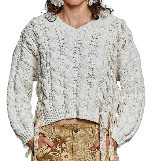 Cream Knit tie sweater