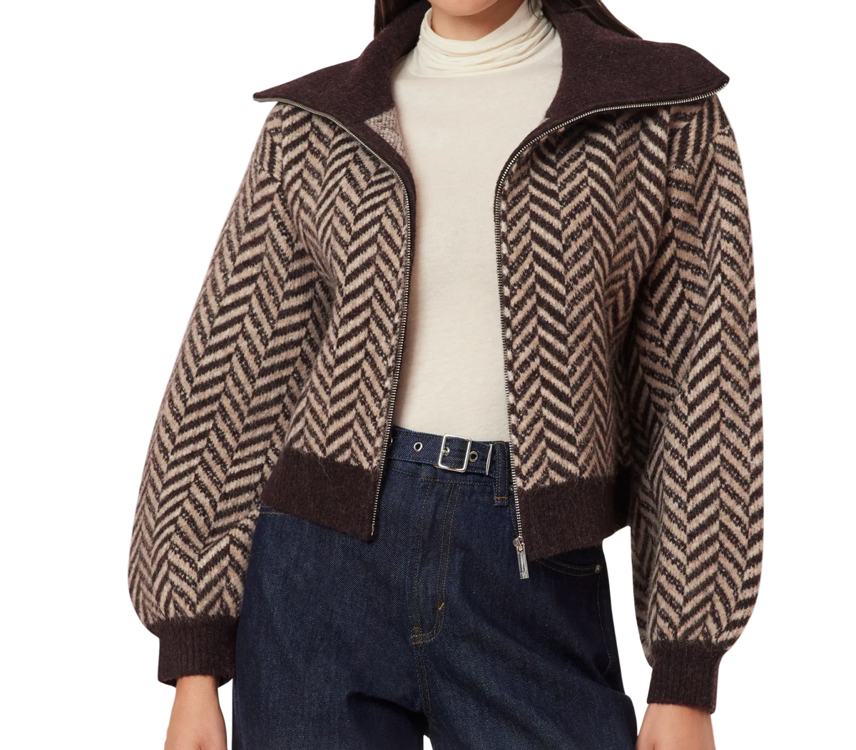 Herringbone zip front cardigan