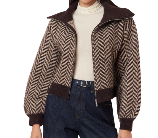 Herringbone zip front cardigan