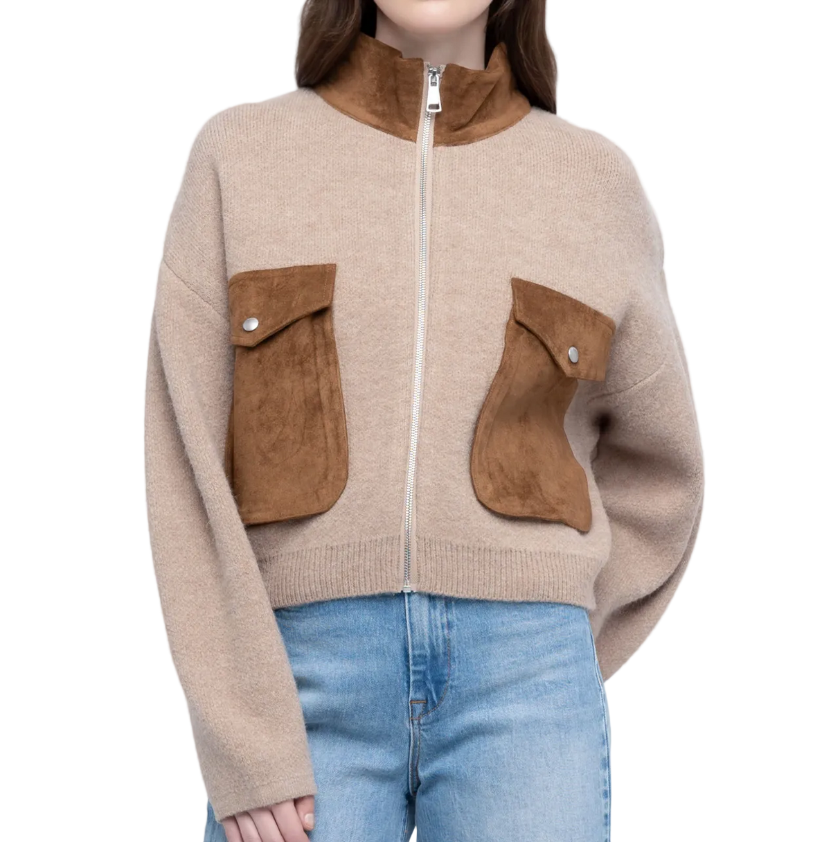 Latte Suede Bomber Jacket