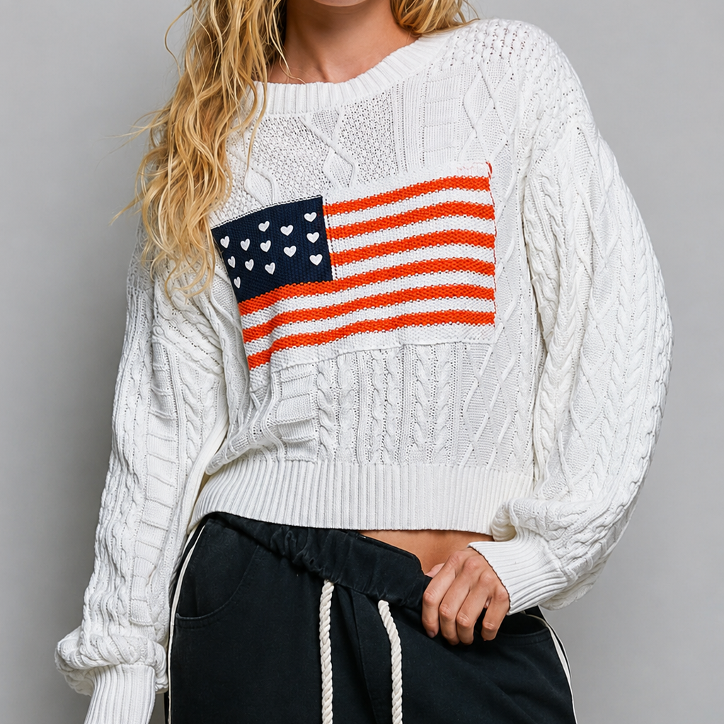 American Flag Sweater in White